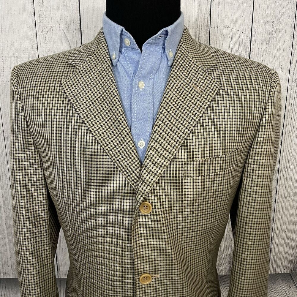 Canali Proposta 42L Tan Check Silk & Wool 3-Button Dual-Vent Sports Coat